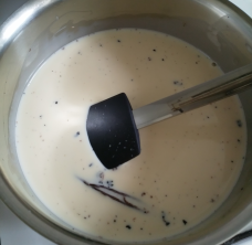 Milk, cream, sugar and vanilla pod