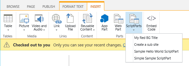 ScriptParts in ribbon